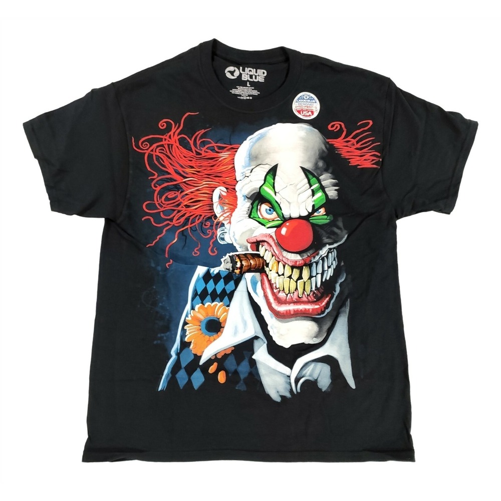 Liquid Blue Scary Clown T-Shirt Adult XL Black Horror Halloween Graphic Mens